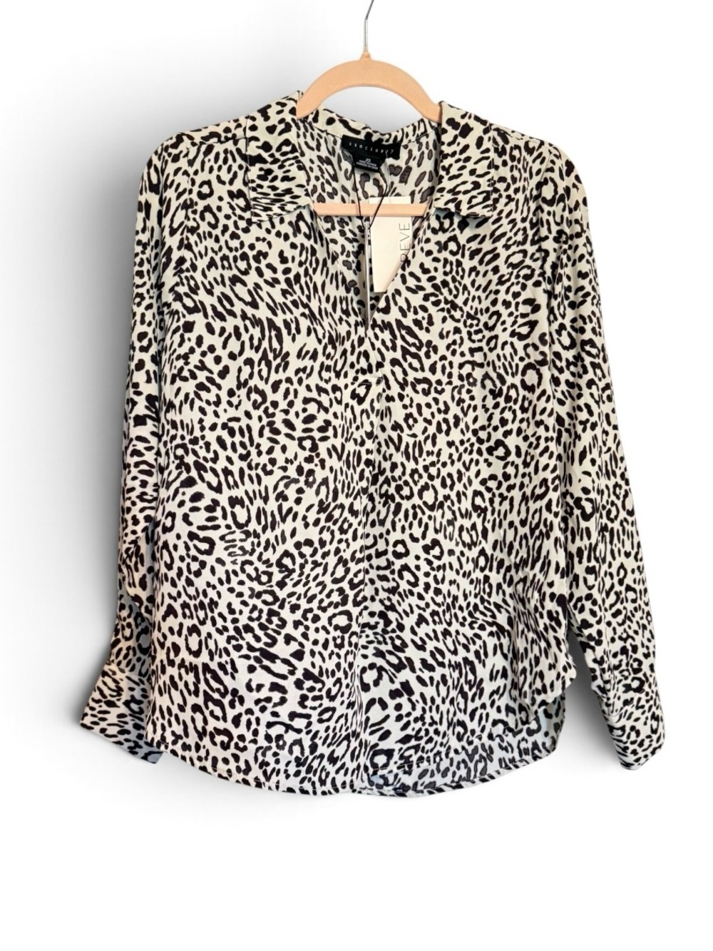 Evereve Black and Cream Leopard Print Button-Down Blouse New With Tags XS